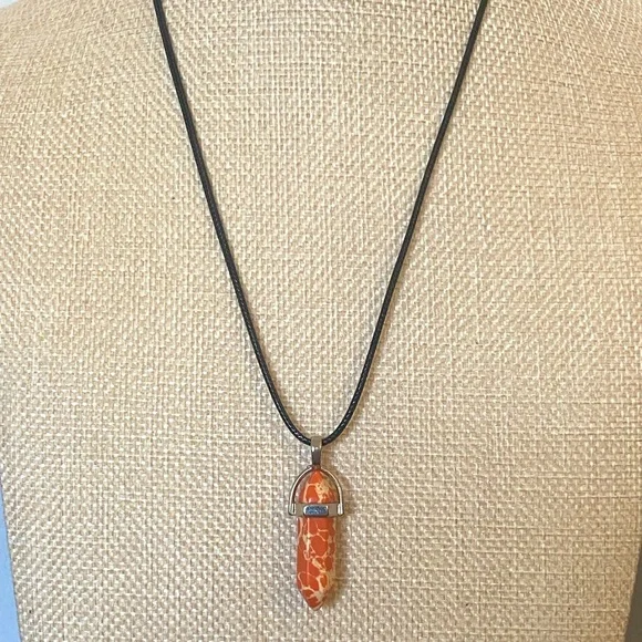 Hand Crafted Breciated Jasper Leather Coated Necklace - Picture 1 of 4